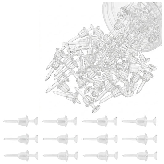 Clear Plastic Earring Stud Pins for DIY Jewelry Making and Invisible Earring Findings, Pair of 100