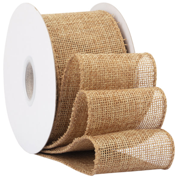 2.5 Inch x 10 Yards Natural Burlap Wired Ribbon Faux Linen for Bows, Wreaths, and Decorations