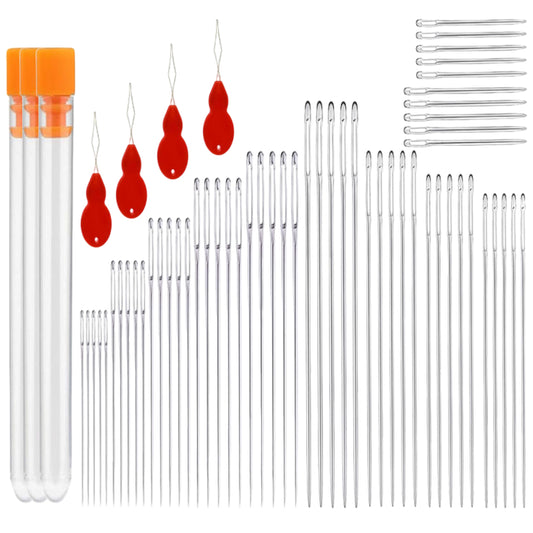 Large Eye Hand Sewing Needles Set with Threaders and Bottle Container for Yarn and Embroidery