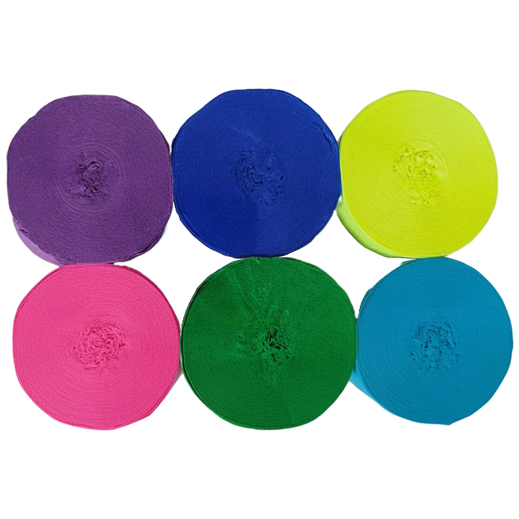 Crepe Paper Streamers 82ft Each Roll for Birthday, Wedding, and Party Decorations 1.77 Inch, Pack of 6