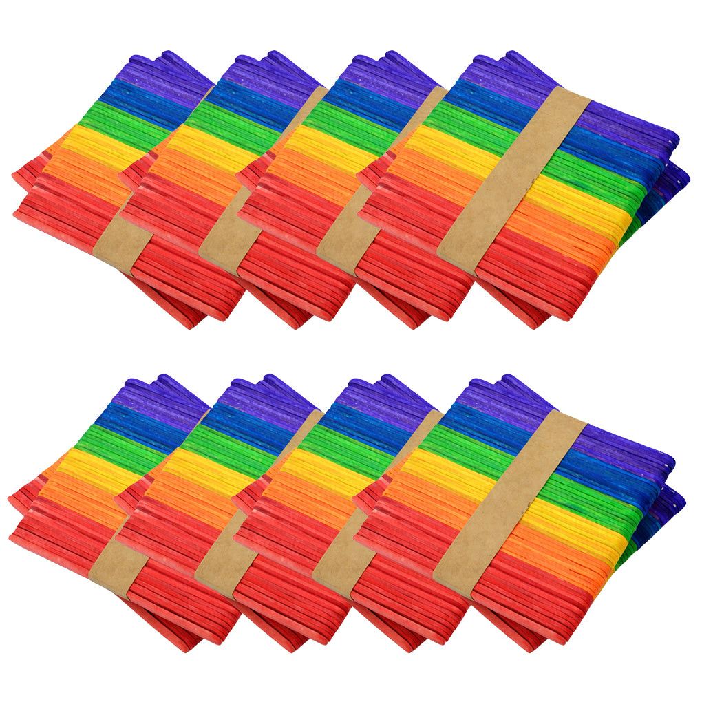 Colored Popsicle Sticks 4.5 Inch Rainbow Wooden Craft Sticks for DIY Projects, School Activities and Kids Crafts