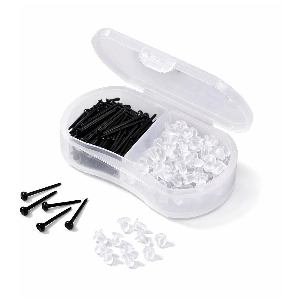 Clear Plastic Stud Earrings with Silicone Backs Transparent Posts and Storage Box for Sports Work and DIY Jewelry Making Set