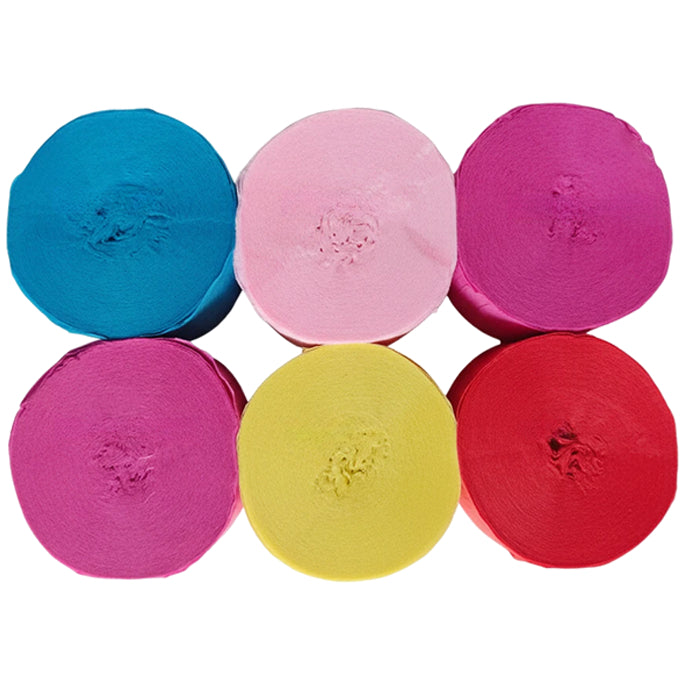 Crepe Paper Streamers 82ft Each Roll for Birthday, Wedding, and Party Decorations 1.77 Inch, Pack of 6