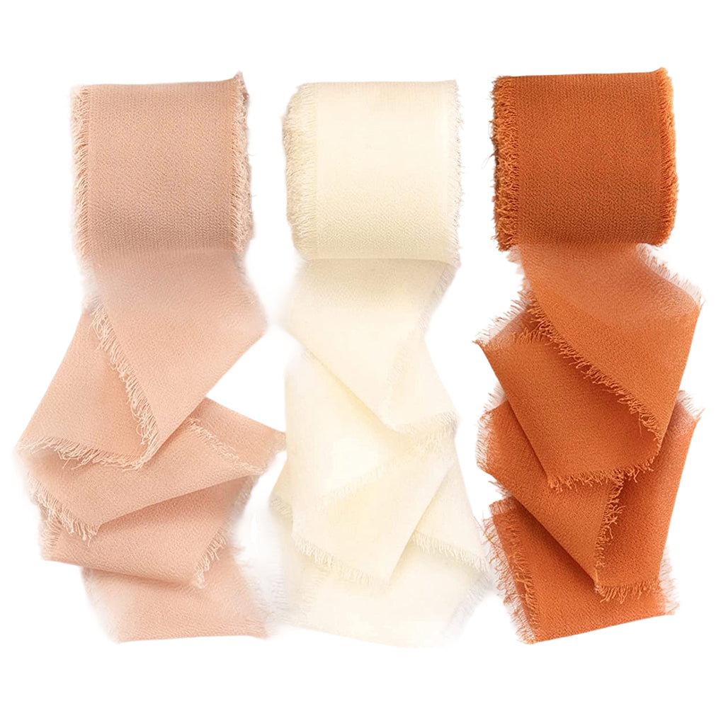 Handmade Chiffon Ribbon 4cm Wide 5m Each for Wedding and Gift Wrapping, Pack of 3