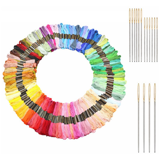 Assorted Color Embroidery Floss Cross Stitch Thread Set with Golden Eye Needles for Bracelets and Needlecraft Projects