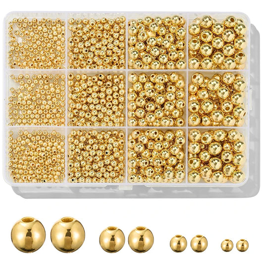 1100 Pcs Smooth Round Spacer Beads 3/4/6/8mm Loose Ball Bead Kit for Bracelet Jewelry Making Supplies