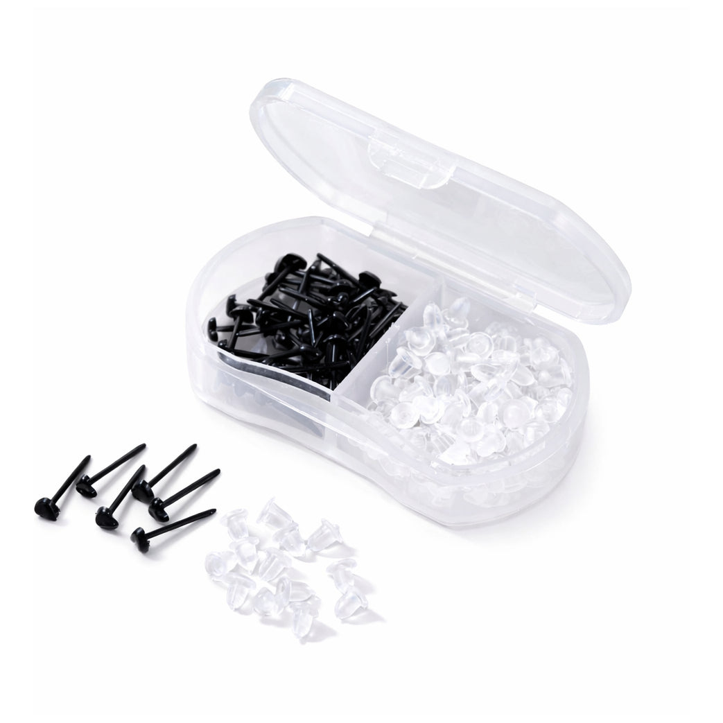 Clear Plastic Stud Earrings with Silicone Backs Transparent Posts and Storage Box for Sports Work and DIY Jewelry Making Set