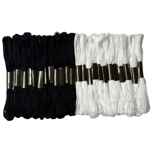 Black and White Embroidery Floss Thread for Cross Stitch and DIY Craft Projects, Pack of 24