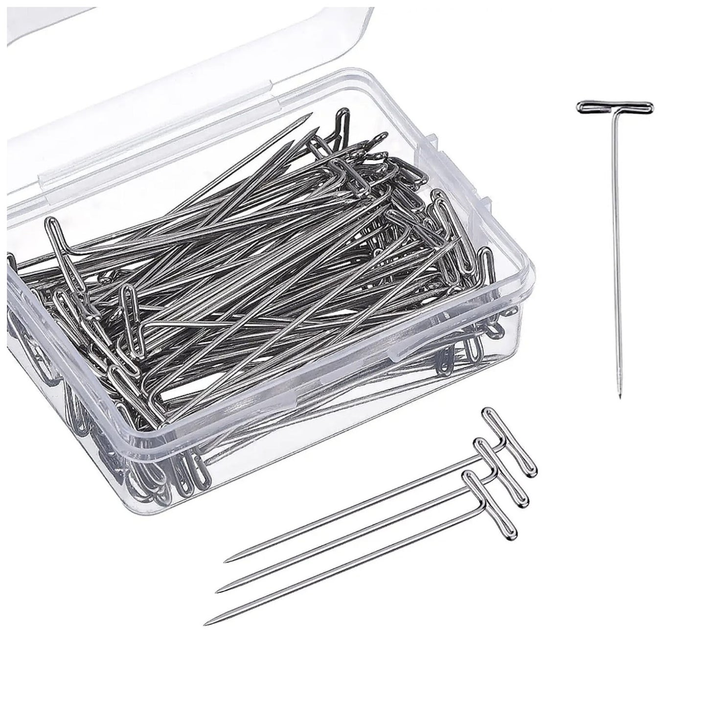 0.8mm Steel T Pins for Knitting Wig Styling Sewing and Office Board Use, Pack of 100