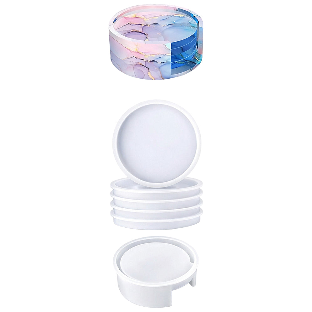 Silicone Coaster Resin Molds with Holder Set for Epoxy DIY Craft Cup Mats in Various Shapes