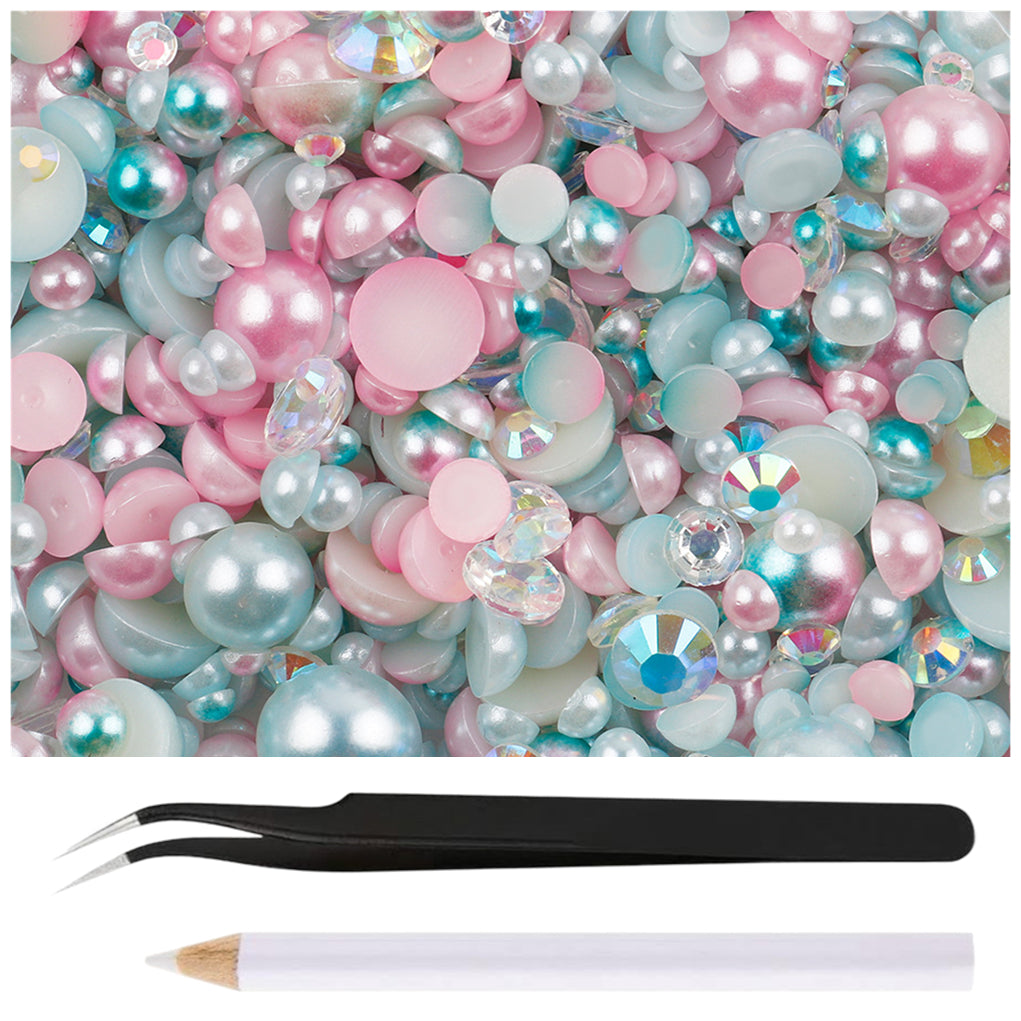 30g Mixed Flatback Rhinestones and Half Pearls for DIY Crafts Shoes Nails Tumblers Garments Bags