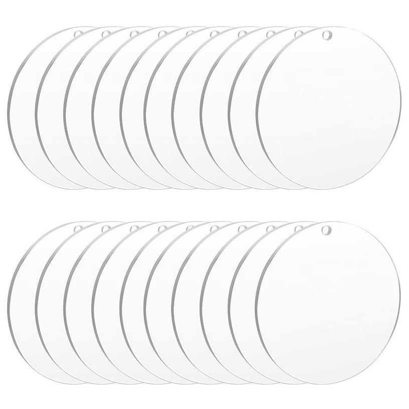 Clear Round Acrylic Blanks with Holes for DIY Christmas Ornaments Crafting and Painting, Pack of 20