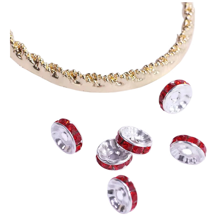 Silver Plated Rhinestone Rondelle Spacer Beads 6mm 8mm for Jewelry Making Bracelets, Pack of 50