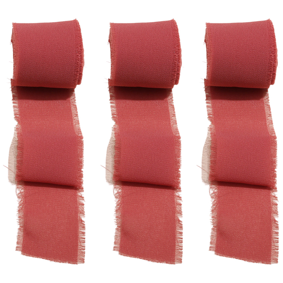 Chiffon Ribbon 1.5 Inch by 16.40yds Handmade Fringe Silk Ribbon for Gift Wrapping Wedding Bouquet and DIY Crafts, Pack of 3