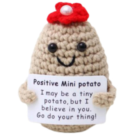 White Potato With Red Flower Handmade Crochet Doll - Lovely Gift with Different Cards for Emotional Support & Positivity