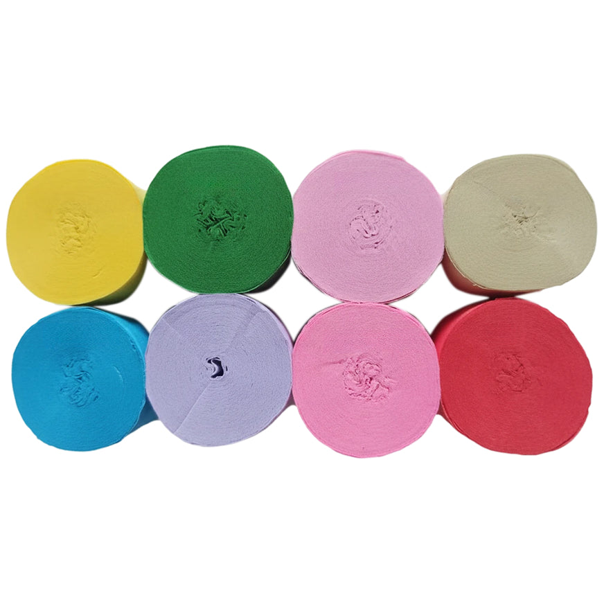 Crepe Paper Streamers 82ft Each Roll for Birthday, Wedding, and Party Decorations 1.77 Inch, Pack of 8
