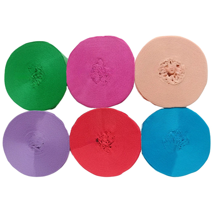 Crepe Paper Streamers 82ft Each Roll for Birthday, Wedding, and Party Decorations 1.77 Inch, Pack of 6