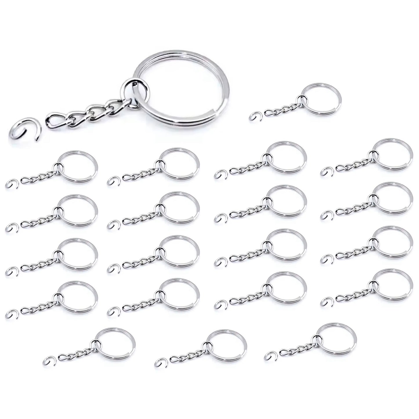 Metal Keychain Split Rings 25mm with Chain and Open Jump Rings for DIY Crafts