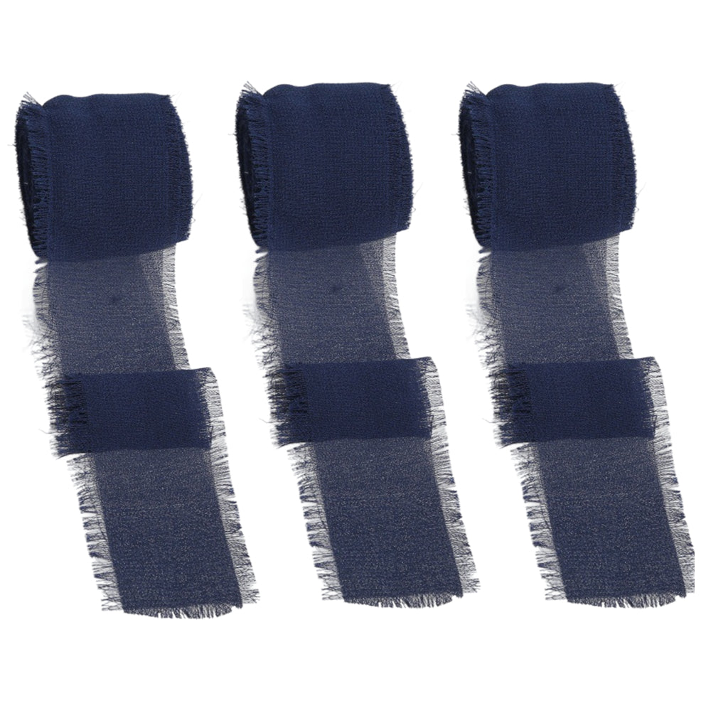 Chiffon Ribbon 1.5 Inch by 16.40yds Handmade Fringe Silk Ribbon for Gift Wrapping Wedding Bouquet and DIY Crafts, Pack of 3