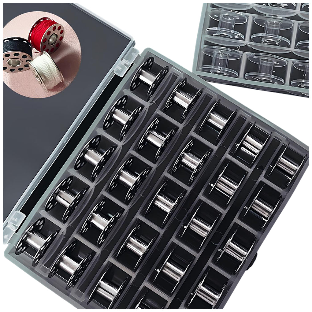 Metal Sewing Machine Bobbins Class 15 Universal with Storage Case Compatible with Brother Singer Janome, Pack of 25