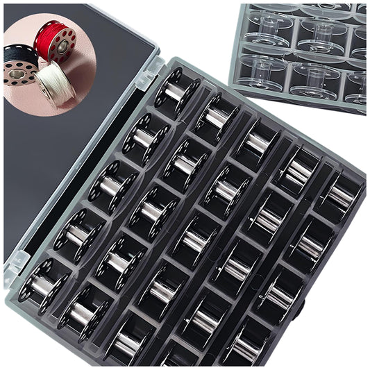 Metal Sewing Machine Bobbins Class 15 Universal with Storage Case Compatible with Brother Singer Janome, Pack of 25