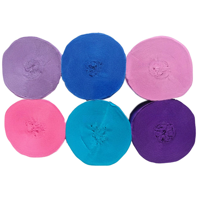 Crepe Paper Streamers 82ft Each Roll for Birthday, Wedding, and Party Decorations 1.77 Inch, Pack of 6