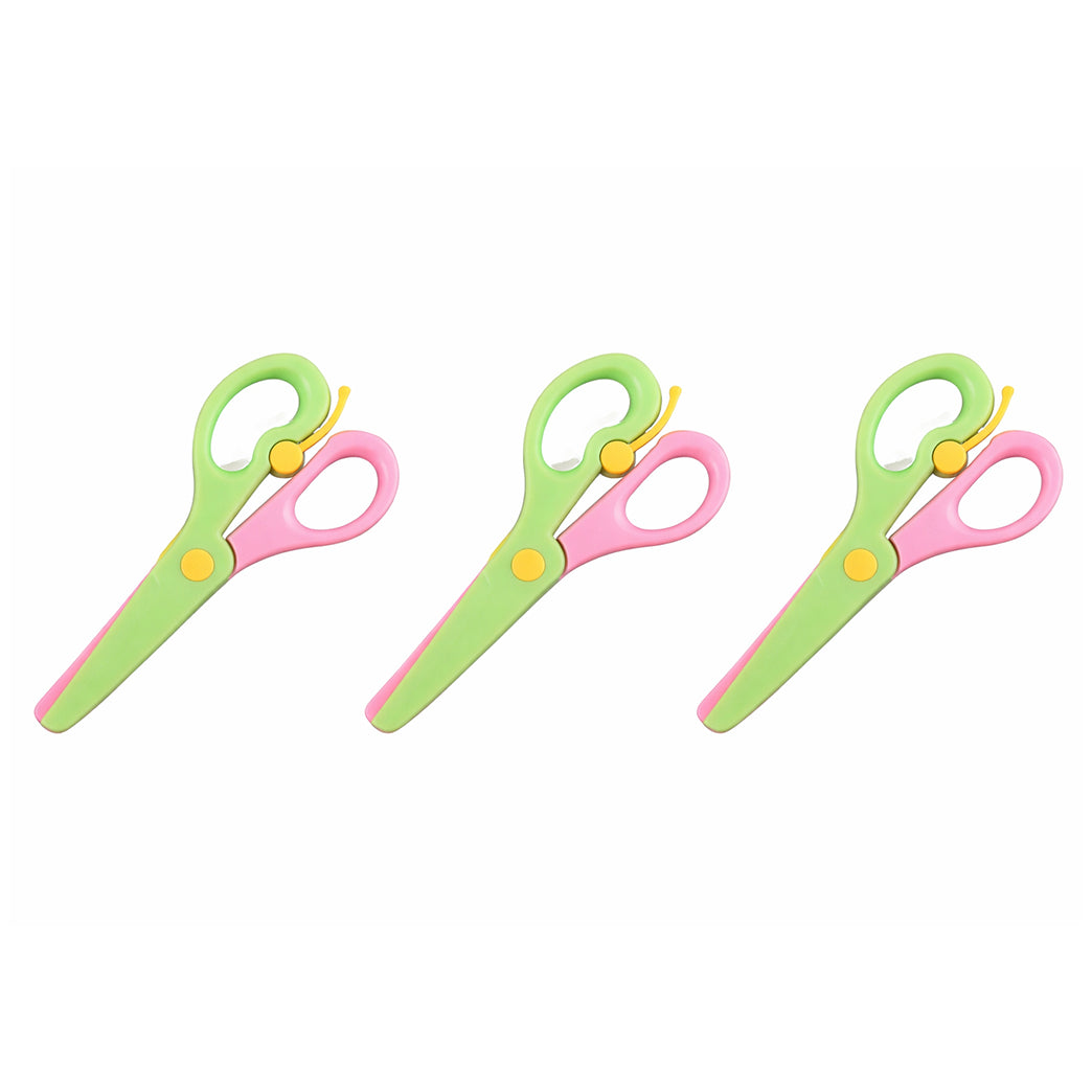Kids Training Scissors Safety Scissors with Lever for Preschool Crafts and School Use, Pack of 3