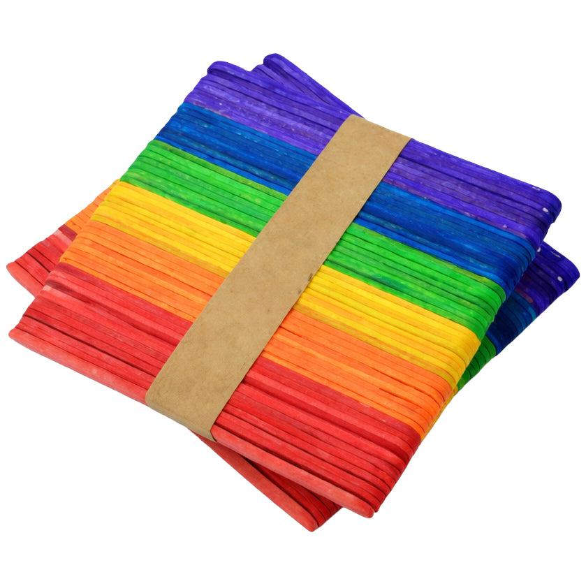 Colored Popsicle Sticks 4.5 Inch Rainbow Wooden Craft Sticks for DIY Projects, School Activities and Kids Crafts