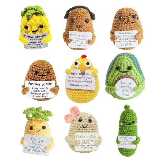Mini Funny Positive Plush Toy,Soft Wool Knitting Toy 3 Inch Cute Crochet Doll with Positive CardDecoration Encouragement Support for Birthday Room Decor