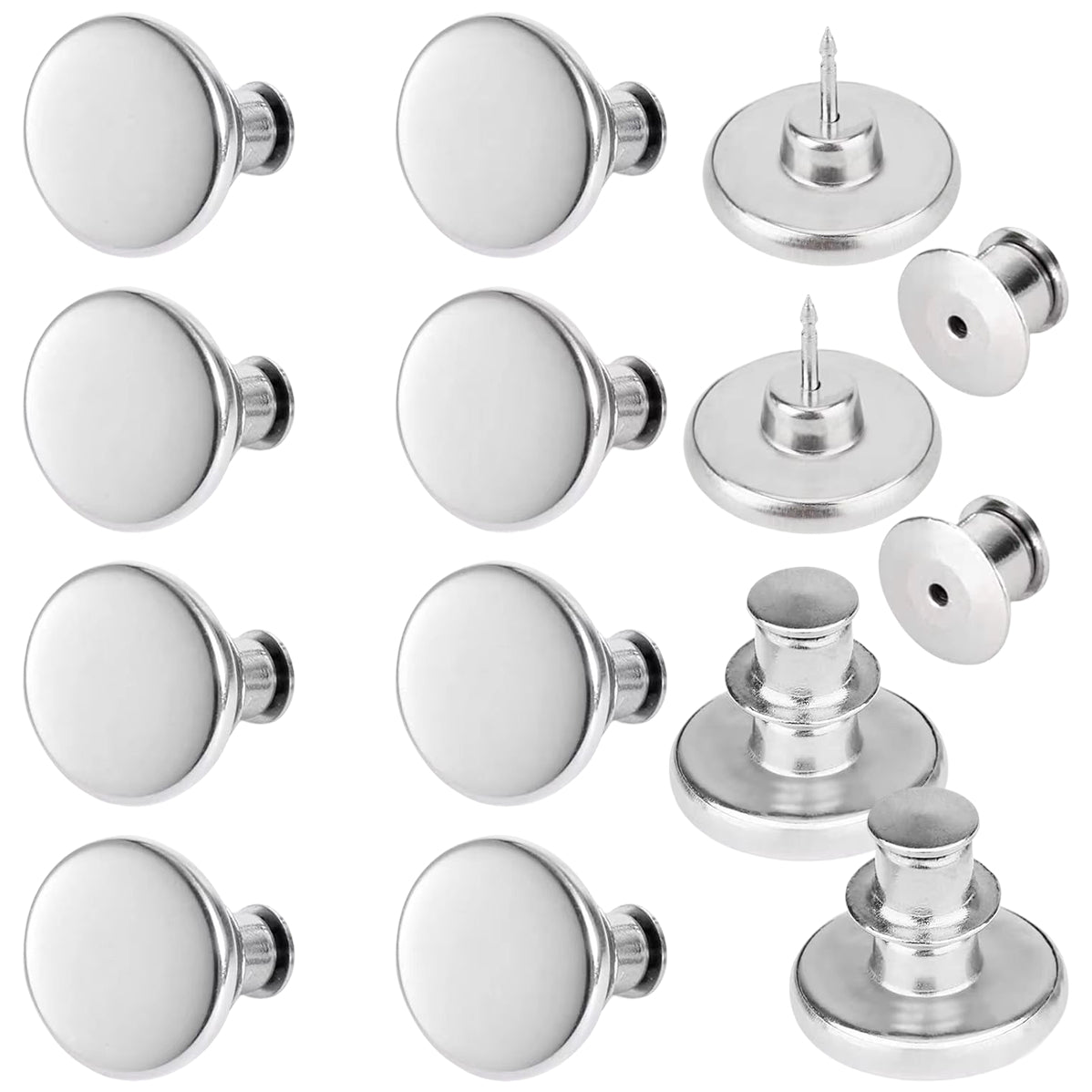 No-Sew Adjustable Metal Jean Buttons for Pants Replacement and Waist Tightening, Pack of 12 Sets