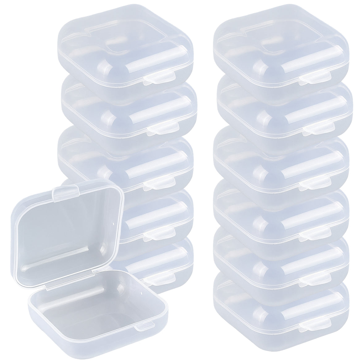 Clear Plastic Bead Storage Boxes with Hinged Lids for Jewelry and Craft Organization, Pack of 12