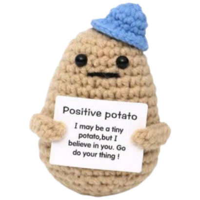 Potato With Blue Hat Handmade Crochet Doll - Lovely Gift with Different Cards for Emotional Support & Positivity