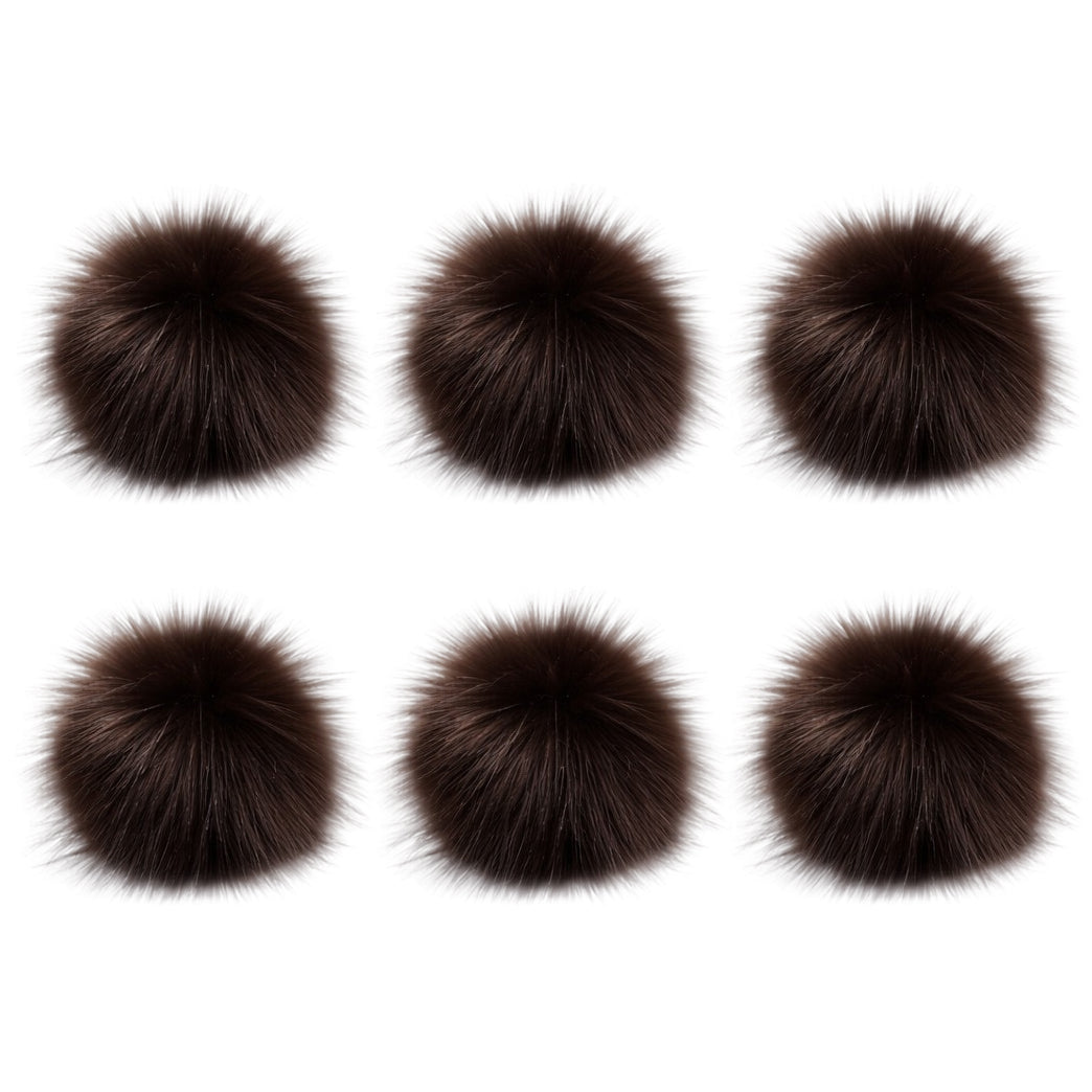 Faux Fox Fur Pom Poms 10 cm Furry Balls with Elastic Loops for Hats and Crafts, Pack of 6