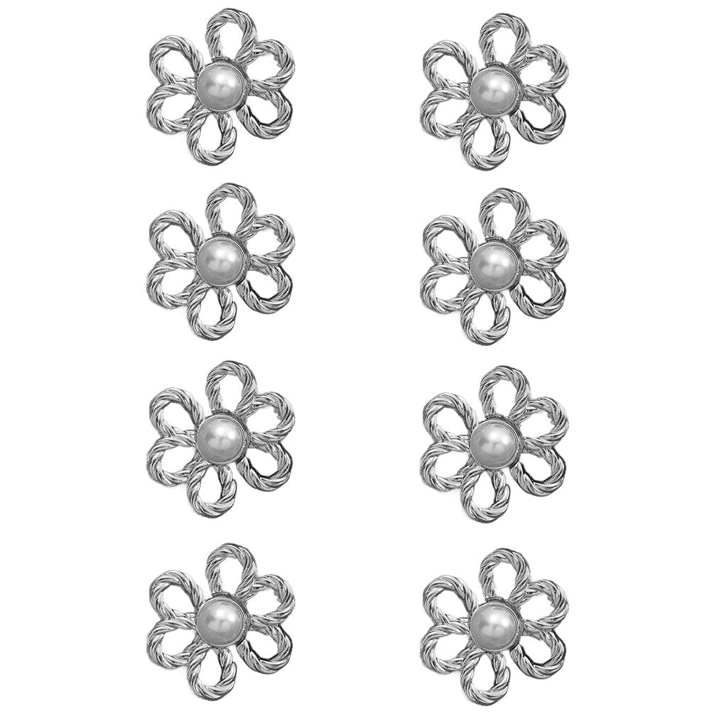Adjustable No-Sew Flower Jean Buttons for Waist Tightening on Pants, Skirts and Clothing, Pack of 8