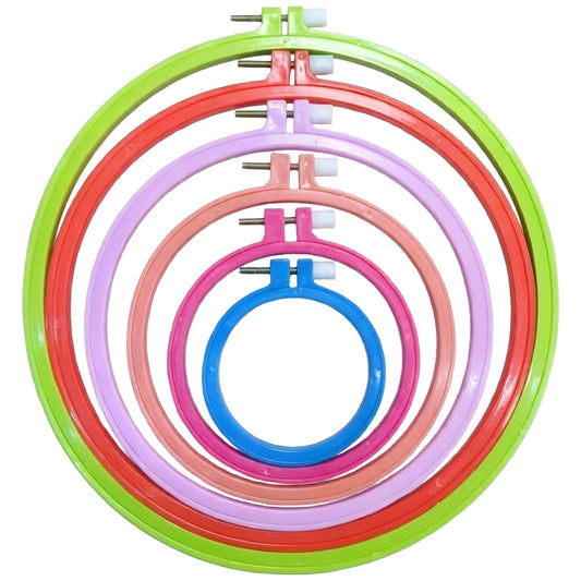 6 Piece Plastic Embroidery Hoops Set 3.74 to 10.6in Multicolor Rings for Cross Stitch Needlework and DIY Crafts