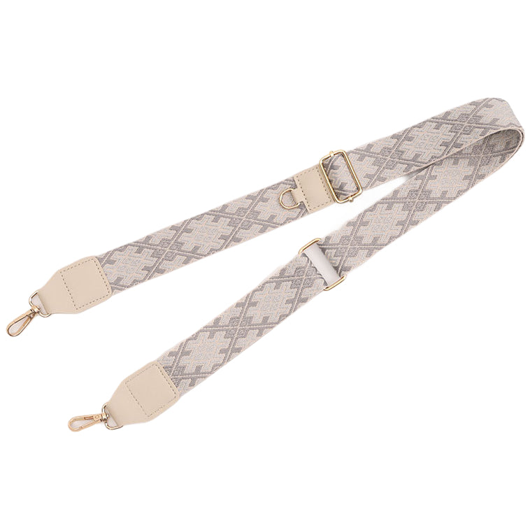 Adjustable Purse Strap With Crazy Horse Leather Ends and Jacquard Embroidery