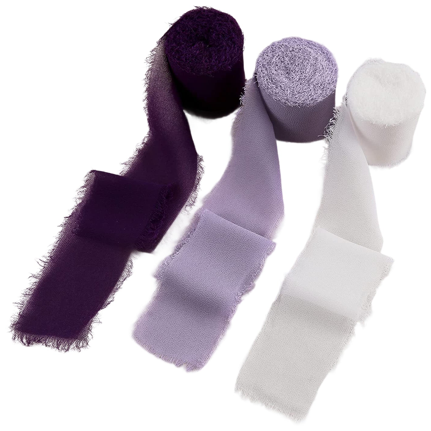 1.5 Inch x 7 Yards Chiffon Silk Ribbon Set for Wedding Bouquets, Gifts, and Decorations, Pack of 3