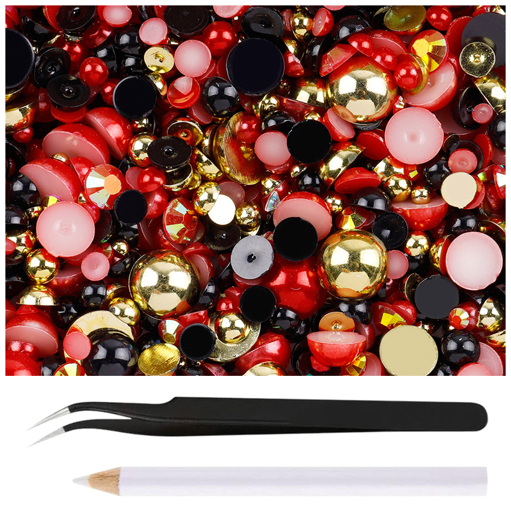 30g Mixed Flatback Rhinestones and Half Pearls for DIY Crafts Shoes Nails Tumblers Garments Bags