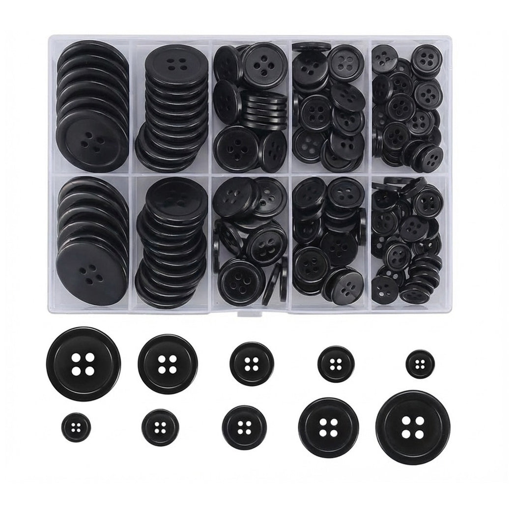 Resin Sewing Buttons 4 Hole Round Mixed Sizes with Storage Box for DIY Sewing Crafts and Decoration