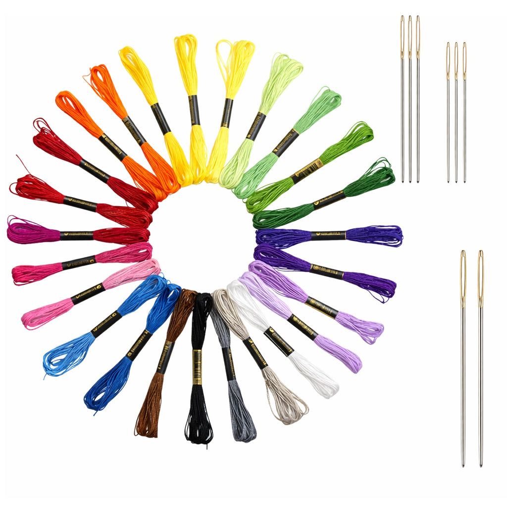 Assorted Color Embroidery Floss Cross Stitch Thread Set with Golden Eye Needles for Bracelets and Needlecraft Projects