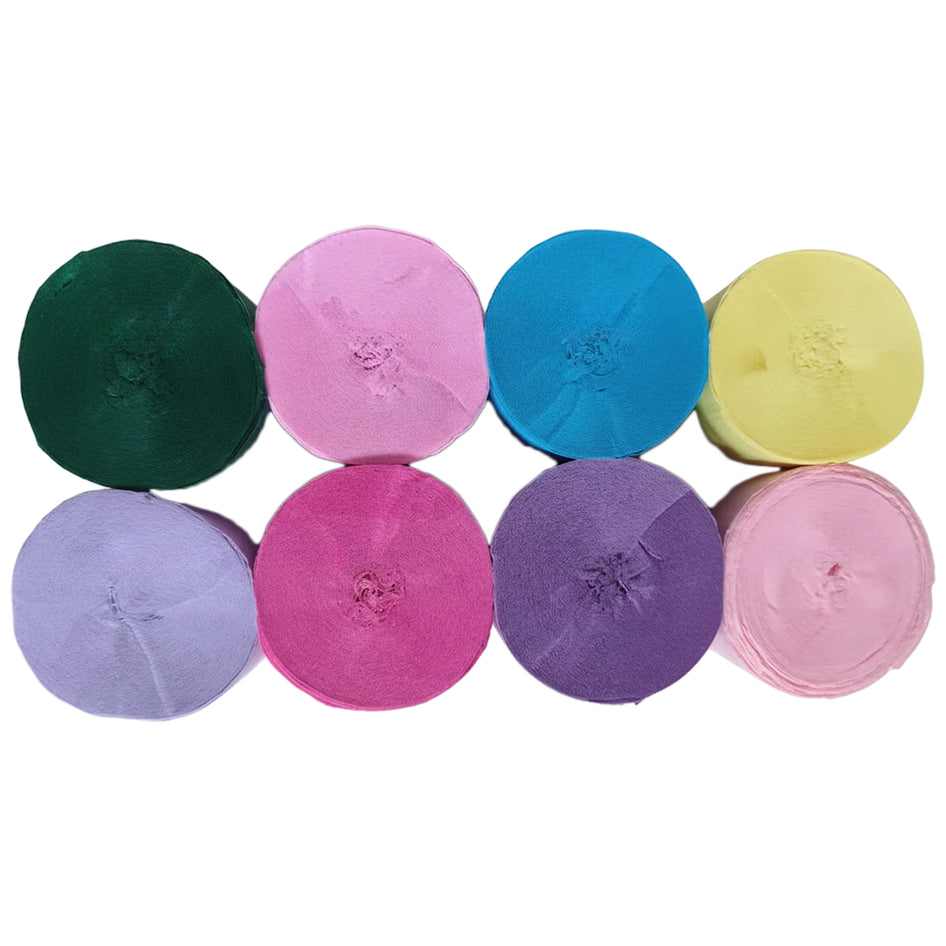 Crepe Paper Streamers 82ft Each Roll for Birthday, Wedding, and Party Decorations 1.77 Inch, Pack of 8