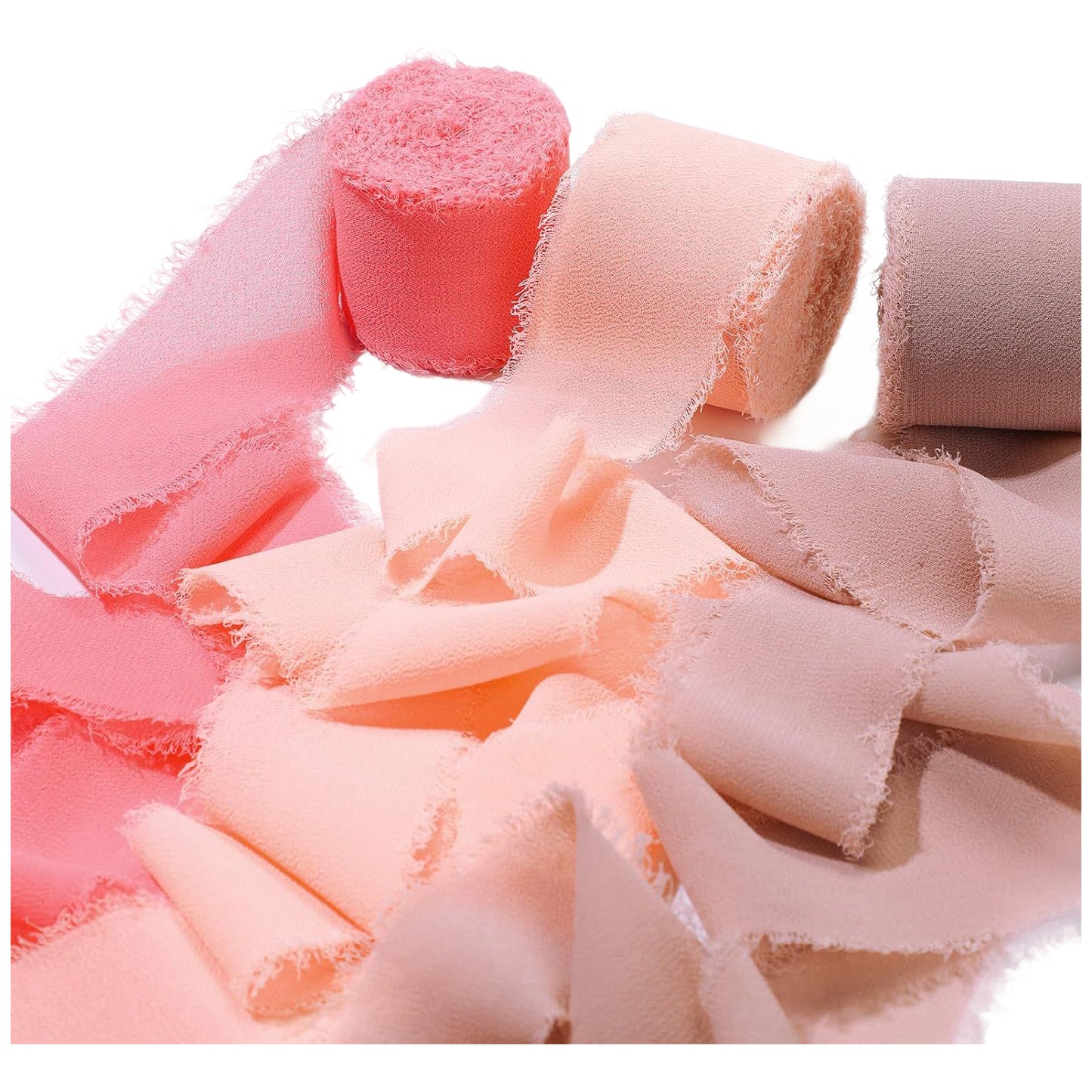 1.5 Inch x 7 Yards Chiffon Silk Ribbon Set for Wedding Bouquets, Gifts, and Decorations, Pack of 3