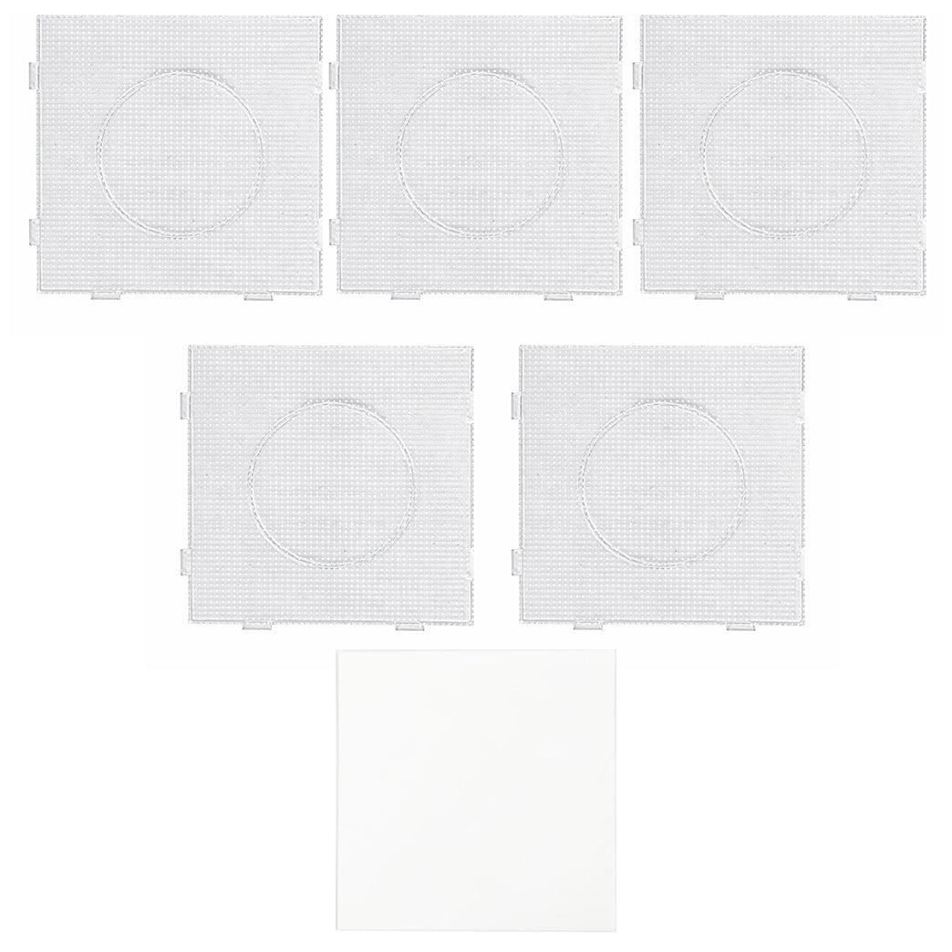 Clear Perler Beads Pegboard Basic Shapes Set with Iron Paper for Craft Projects and DIY Designs, Pack of 5