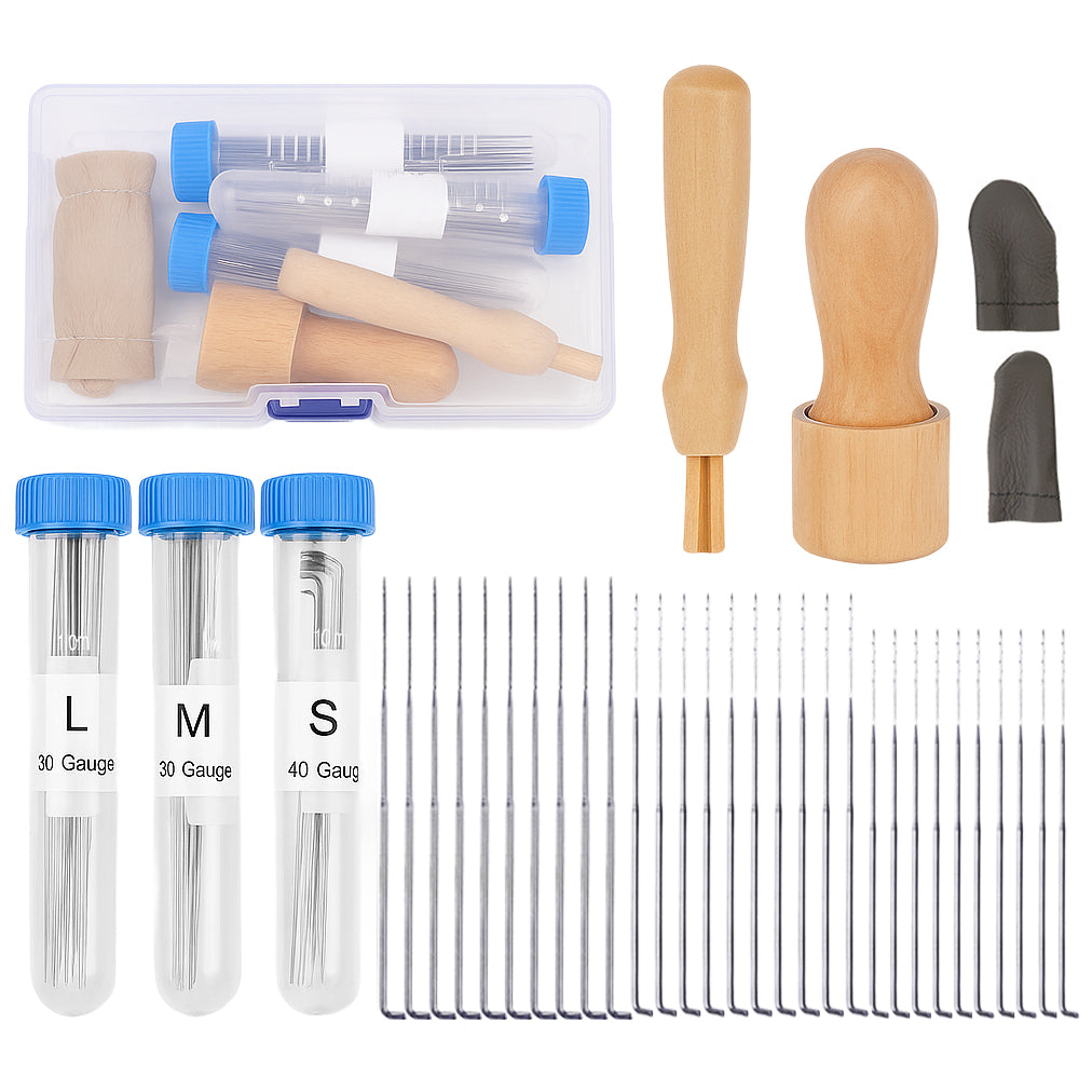 Needle Felting Kit with 30 Needles, Wooden Handle, Finger Cots for Wool Projects
