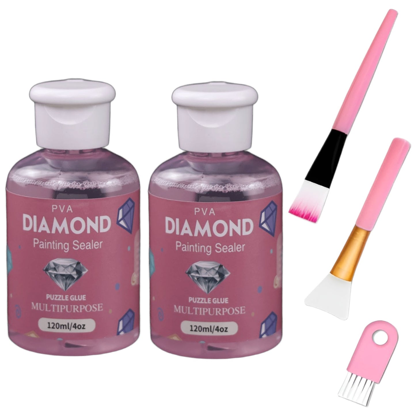 Diamond Painting Sealer Kit 120ML with Brush Set for Diamond Art and Puzzle Glue Protection