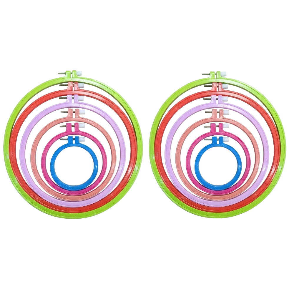 6 Piece Plastic Embroidery Hoops Set 3.74 to 10.6in Multicolor Rings for Cross Stitch Needlework and DIY Crafts