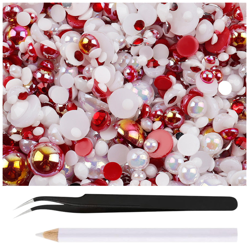 30g Mixed Flatback Rhinestones and Half Pearls for DIY Crafts Shoes Nails Tumblers Garments Bags