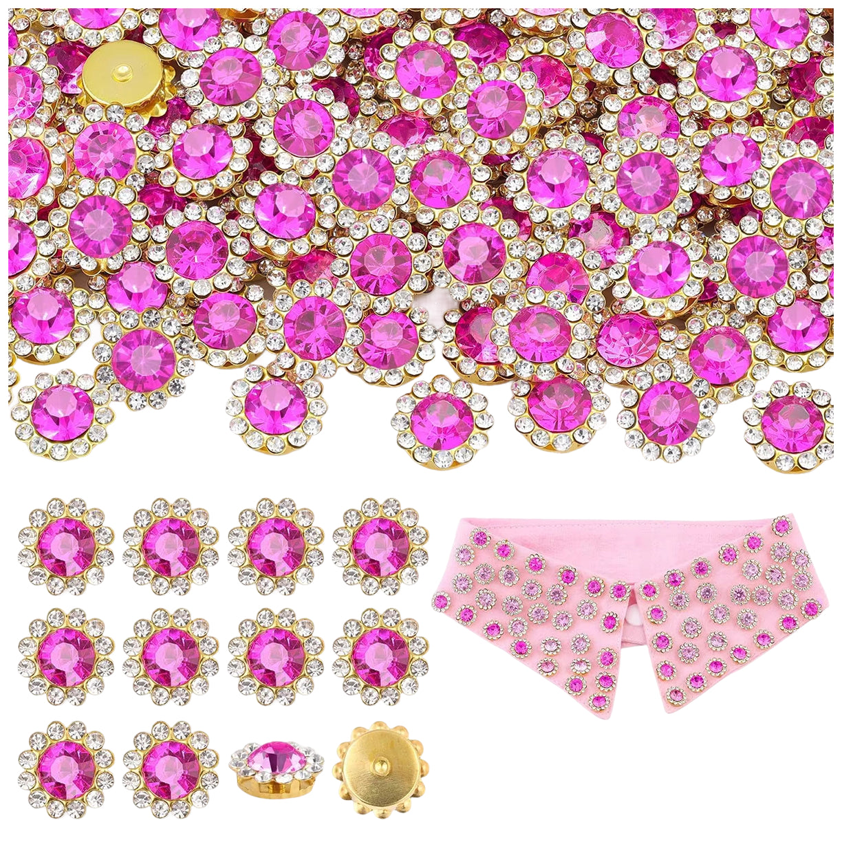 12mm Crystal Flower Sew On Rhinestones with Metal Base for Clothes and Crafts, Pack of 150
