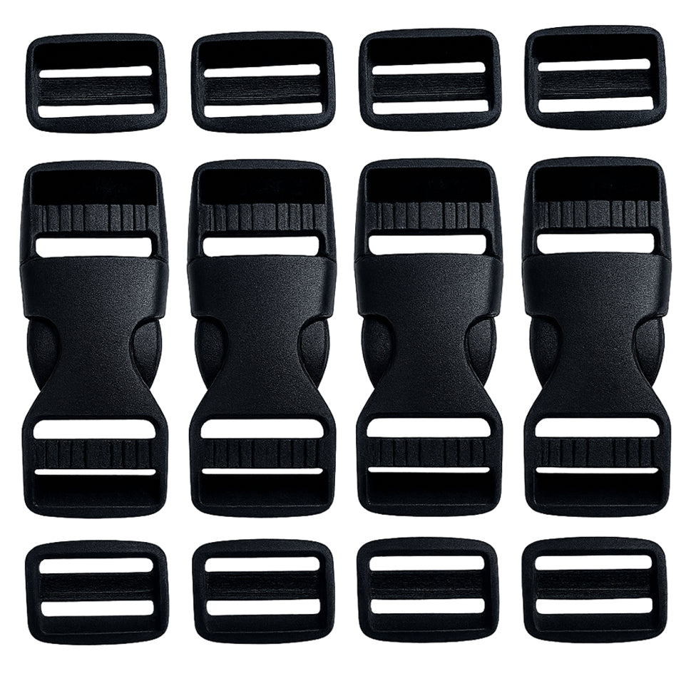Heavy Duty Plastic Side Release Buckles and Tri Glide Slides for Backpacks and Webbing Straps