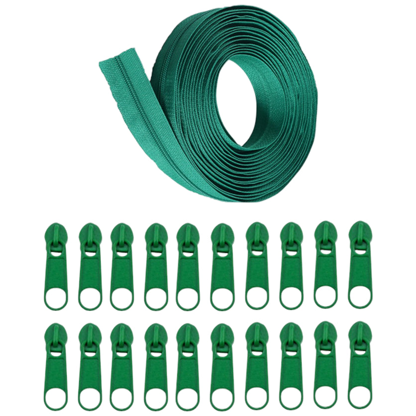Nylon Coil Zipper 10 Yards with 20 Sliders for DIY Sewing Bags Garments and Crafts